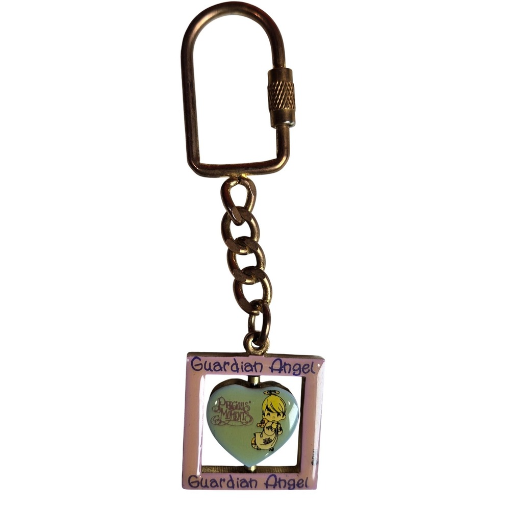 Precious Moments Retro Guardian Angel Heart Keychain Spin Pink Frame‎
